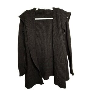 White+Warren Ribbed Knit Cardigan Sweater Size‎ XS Womens Black Open Front Wool